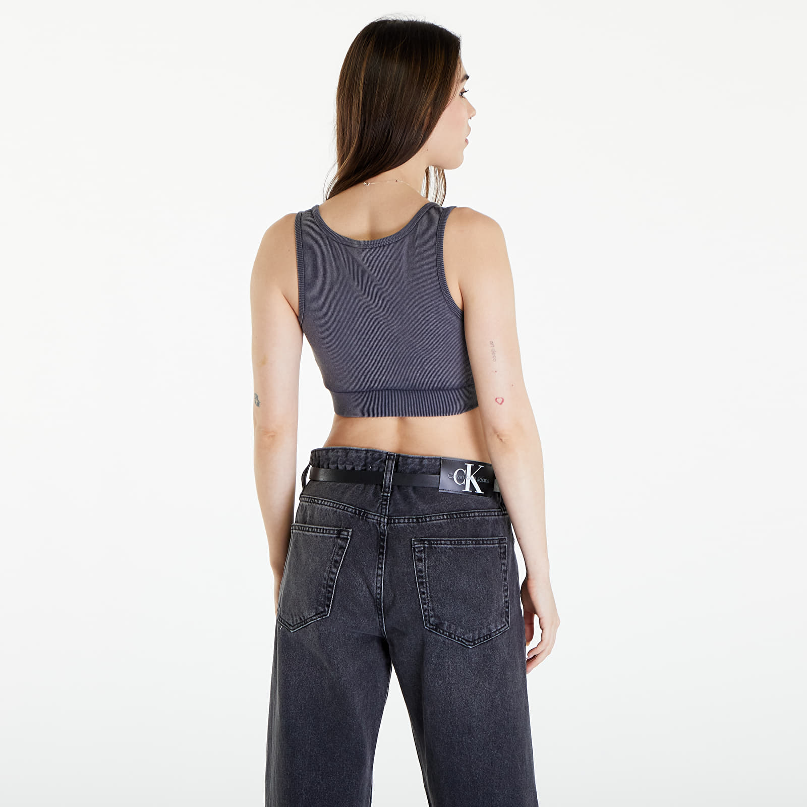 Top Calvin Klein Jeans Label Washed Rib Crop Top Washed Black