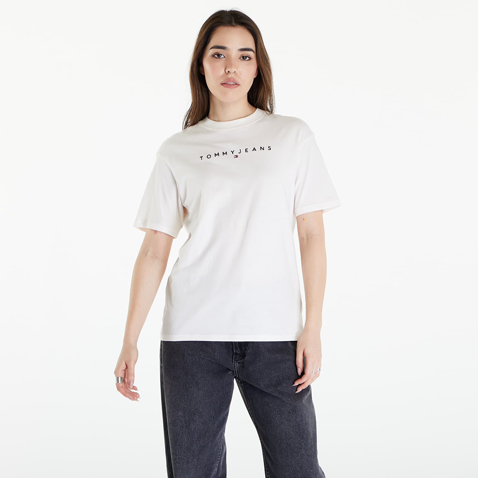 Trička Tommy Jeans Relaxed New Linear Short Sleeve Tee Ancient White