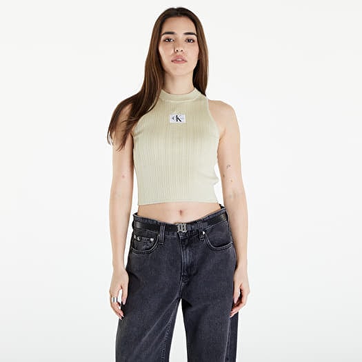 Top Calvin Klein Jeans Woven Label SweaterTank Top Green Haze