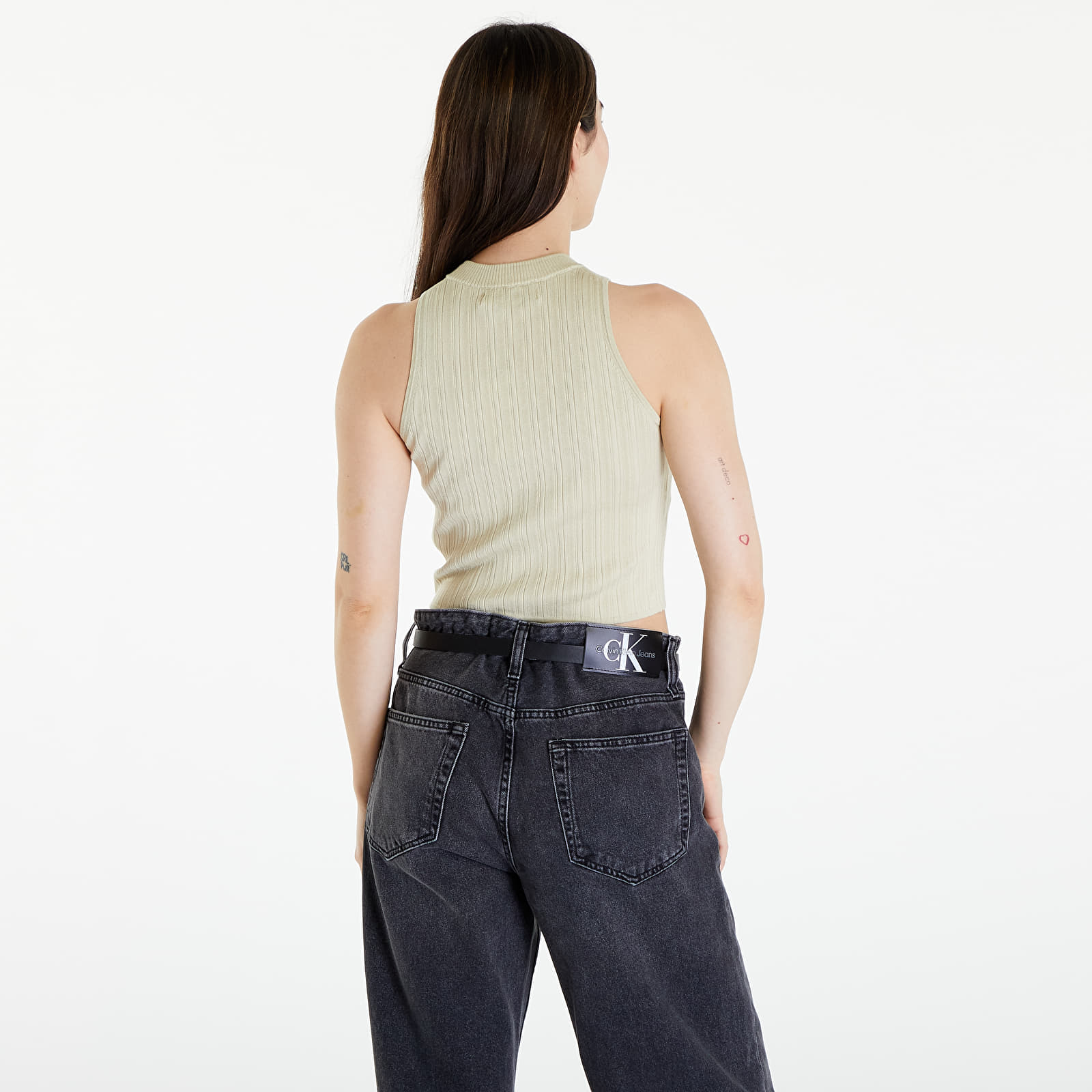 Majice Calvin Klein Jeans Woven Label SweaterTank Top Green Haze