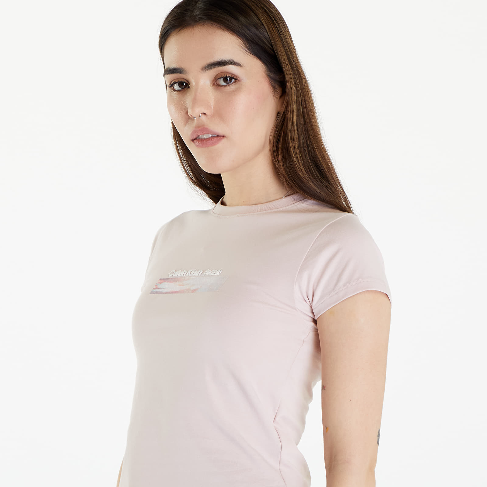 Majice Calvin Klein Jeans Diffused Box Fitted Short Sleeve Tee Sepia Rose