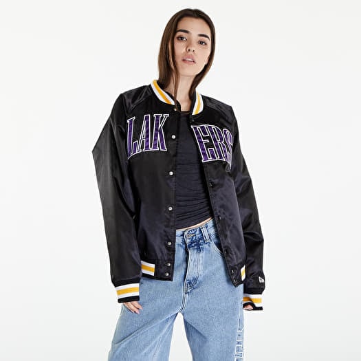 Bomber New Era LA Lakers NBA Applique Satin Bomber Jacket UNISEX Black/ True Purple