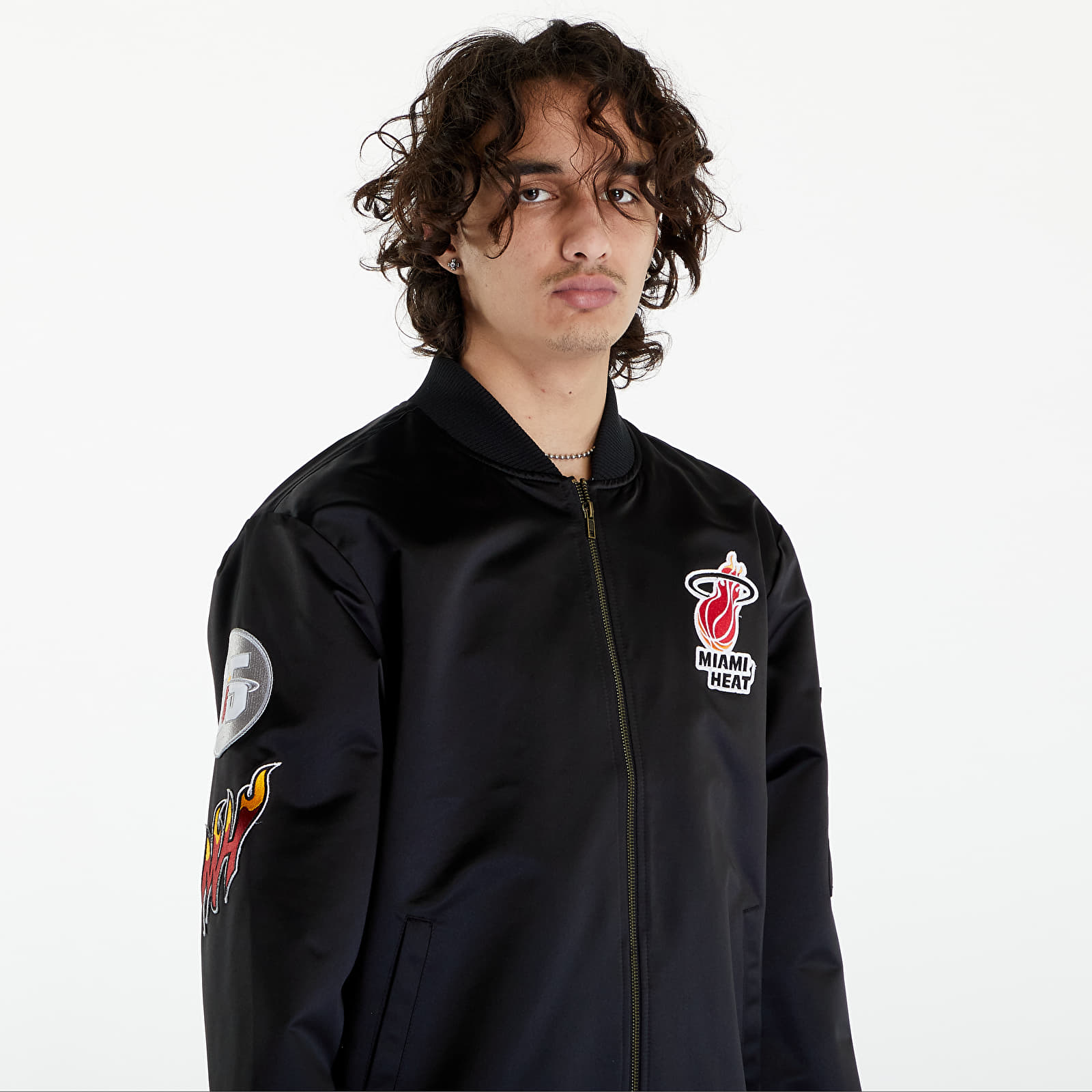 Jacken Mitchell & Ness NBA Lightweight Satin Bomber Vintage Logo Heat Black