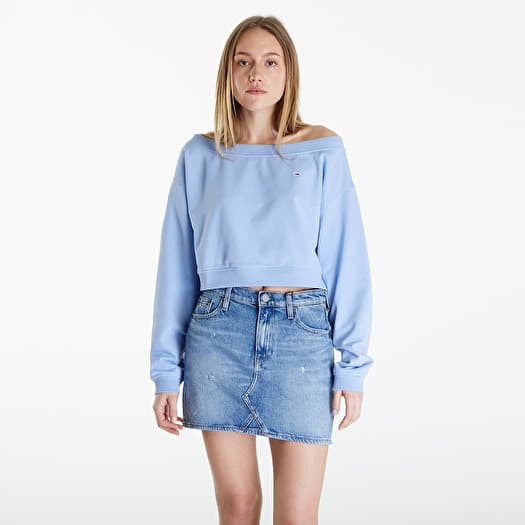 Mikina Tommy Jeans Cropped Off Shoulder Sweatshirt Blue