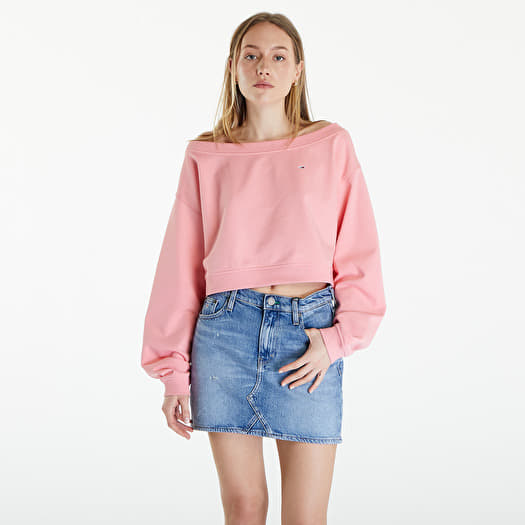 Mikina Tommy Jeans Cropped Off Shoulder Sweatshirt Pink