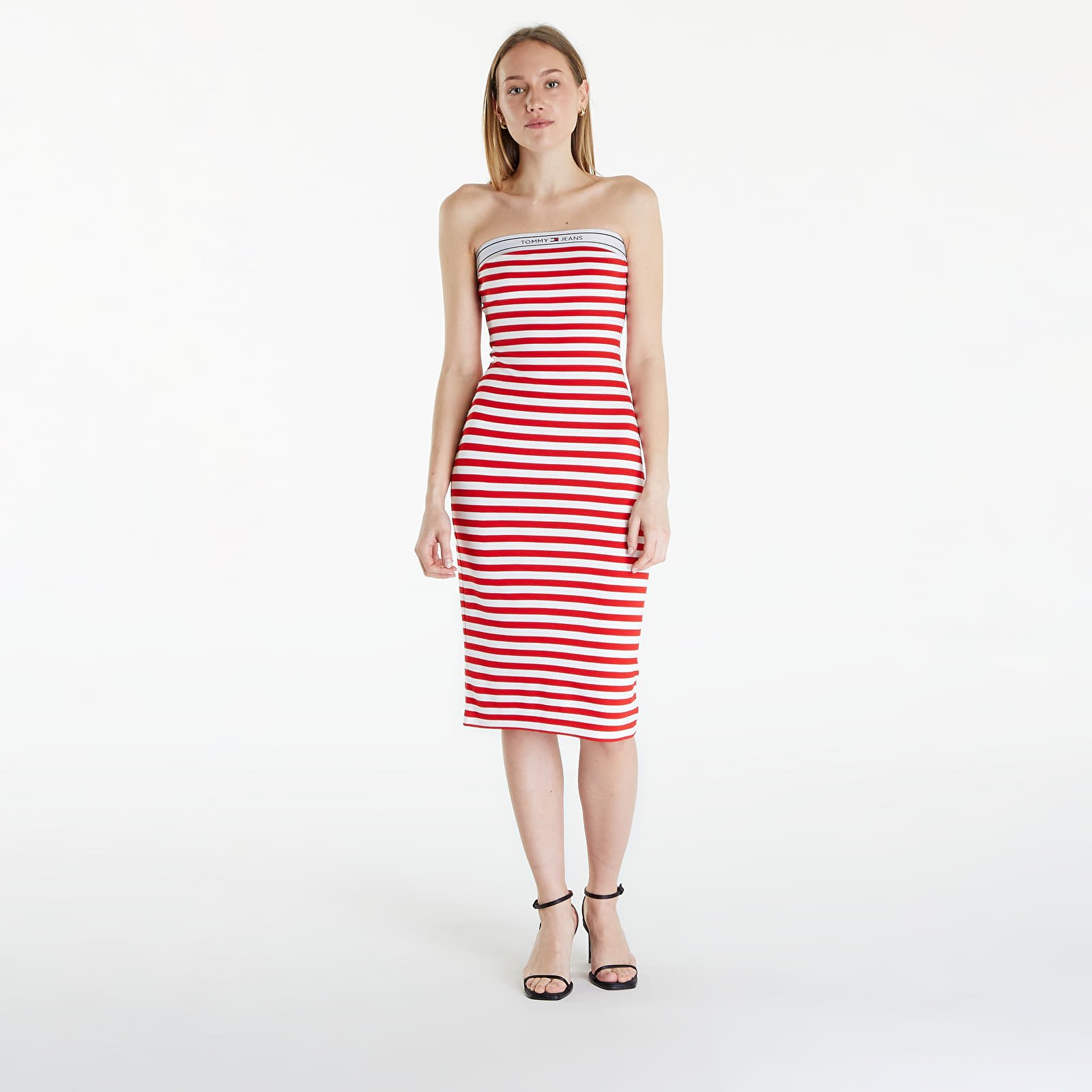 Vestido Tommy Jeans Logo Tape Stripe Knee Lenght Tube Dress Red