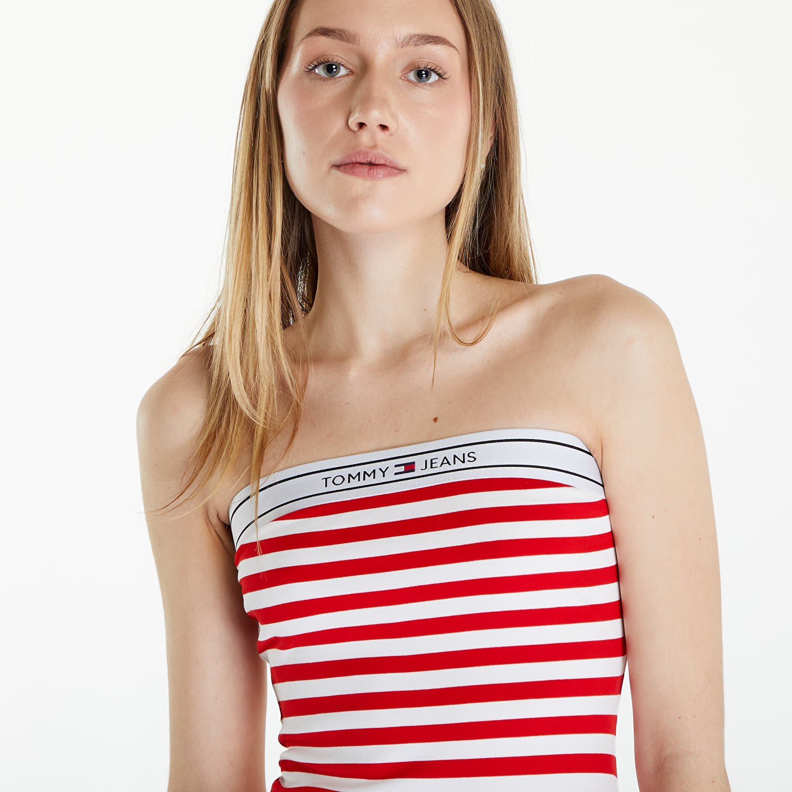 Vestido Tommy Jeans Logo Tape Stripe Knee Lenght Tube Dress Red