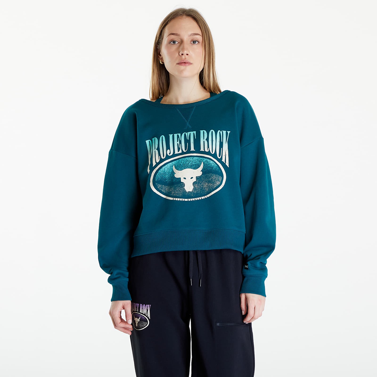 Mikine Under Armour Project Rock Terry Sweatshirt Turquoise