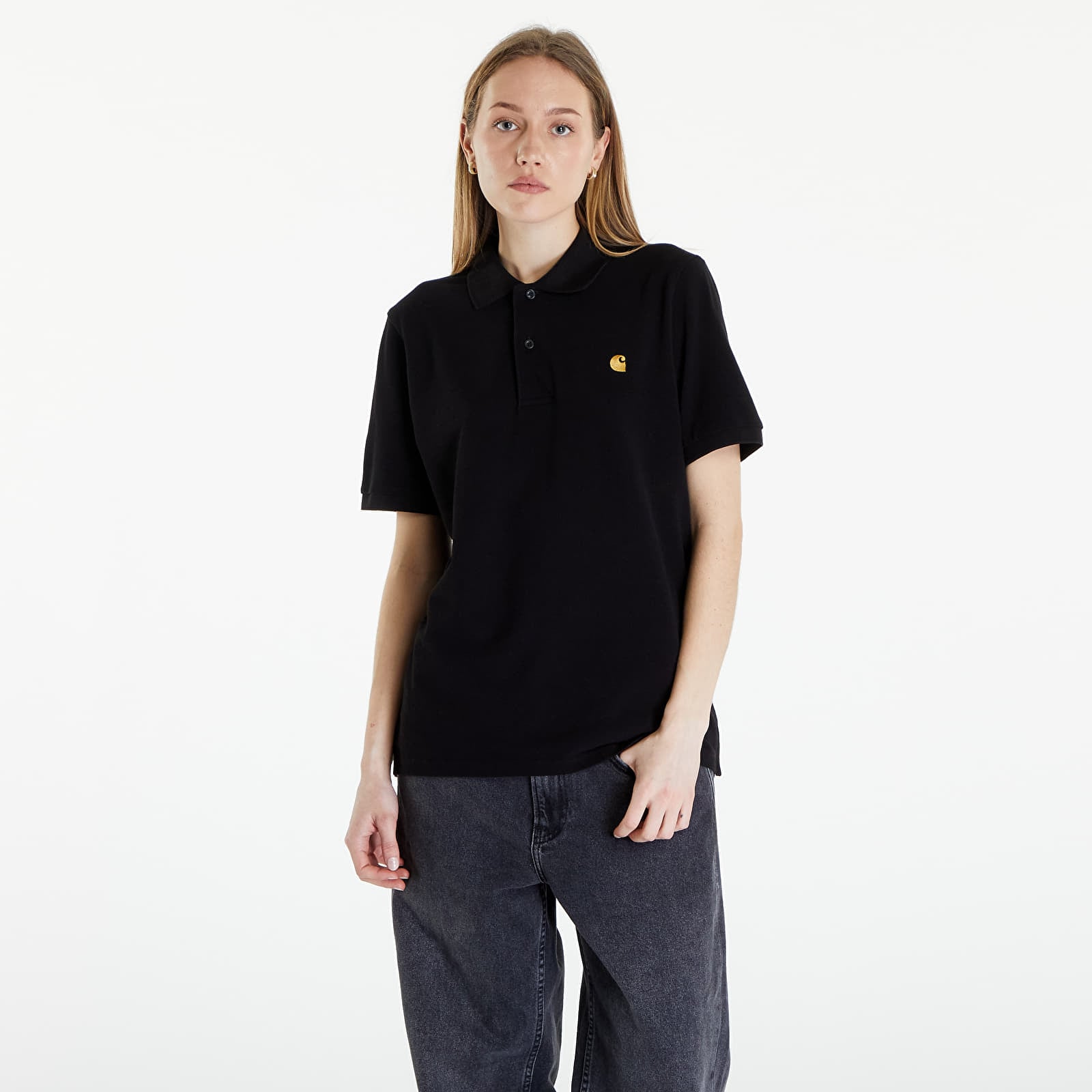 Pólók Carhartt WIP Short Sleeve Chase Pique Polo T-Shirt UNISEX Black/ Gold