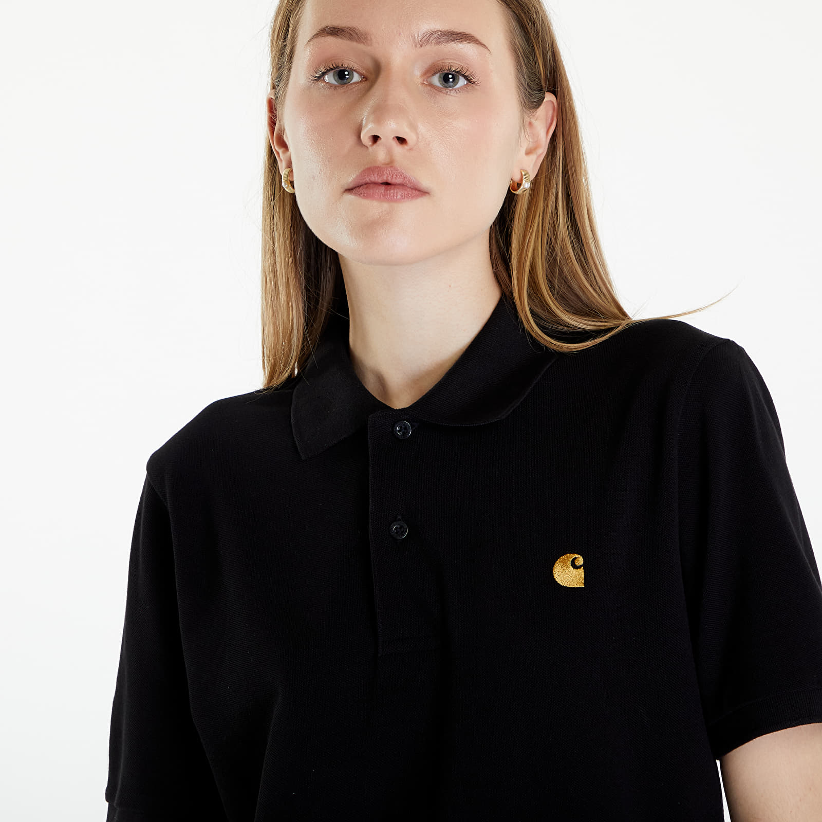 Pólók Carhartt WIP Short Sleeve Chase Pique Polo T-Shirt UNISEX Black/ Gold