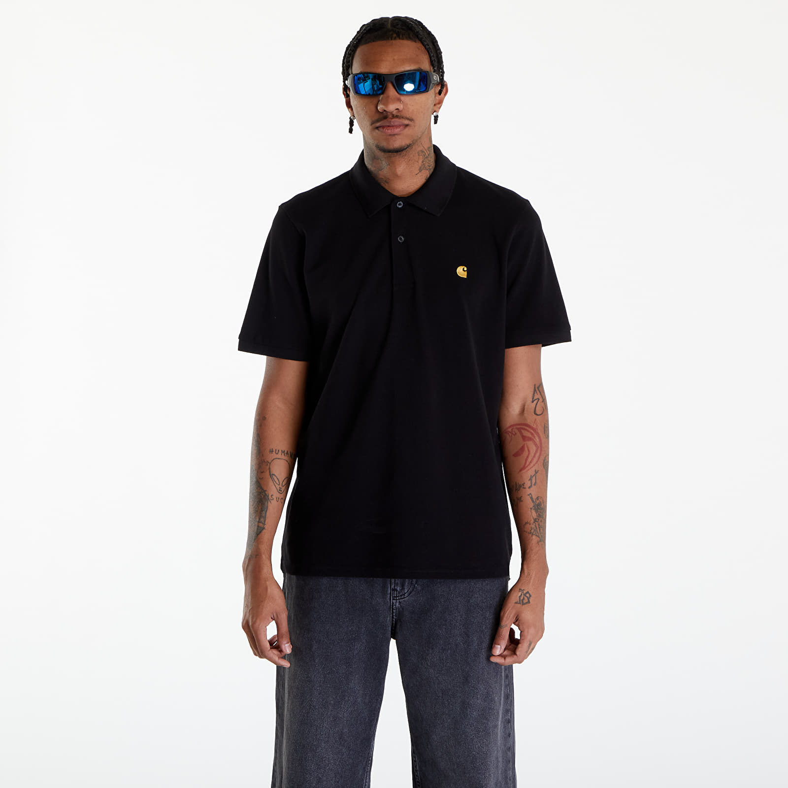 Pólók Carhartt WIP Short Sleeve Chase Pique Polo T-Shirt UNISEX Black/ Gold