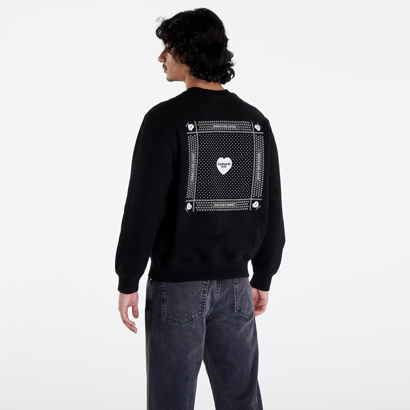 Mikinas ar kapuci un sporta krekli Carhartt WIP Heart Bandana Sweat UNISEX Black/ White Stone Washed