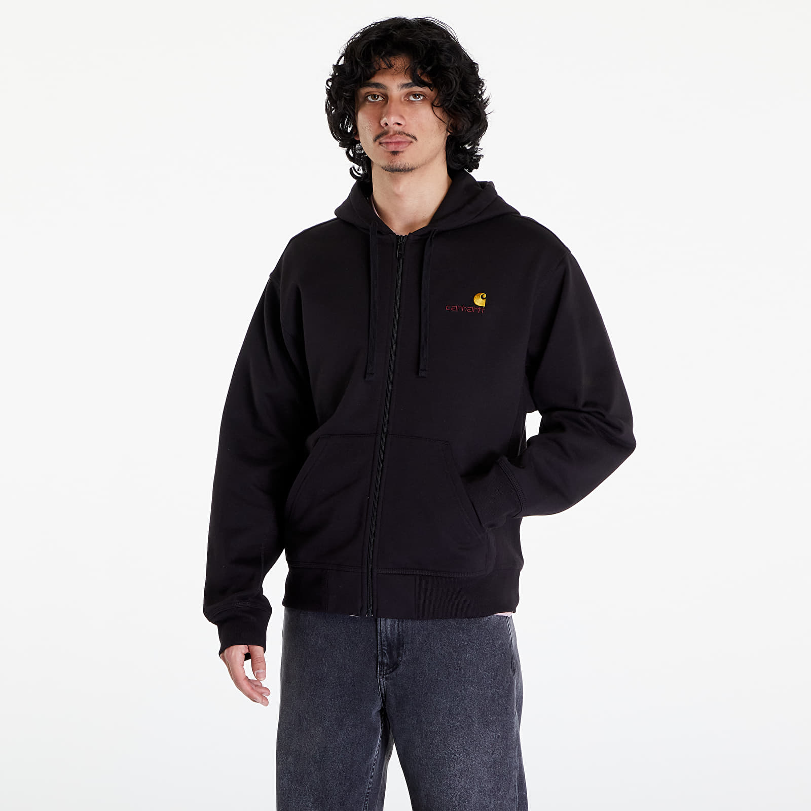 Pulóverek Carhartt WIP Hooded American Script Jacket UNISEX Black