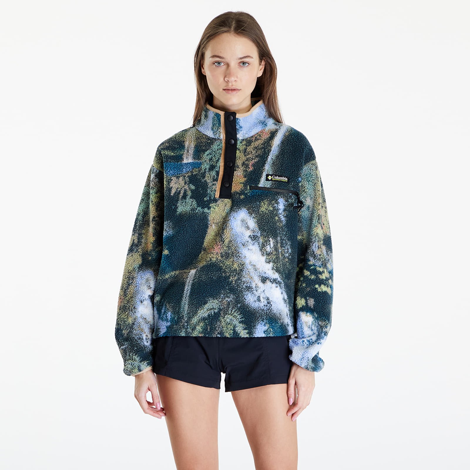 Hoodies and sweatshirts Columbia Helvetia™ Half Snap Sweatshirt Napa Green Chasing Falls Print