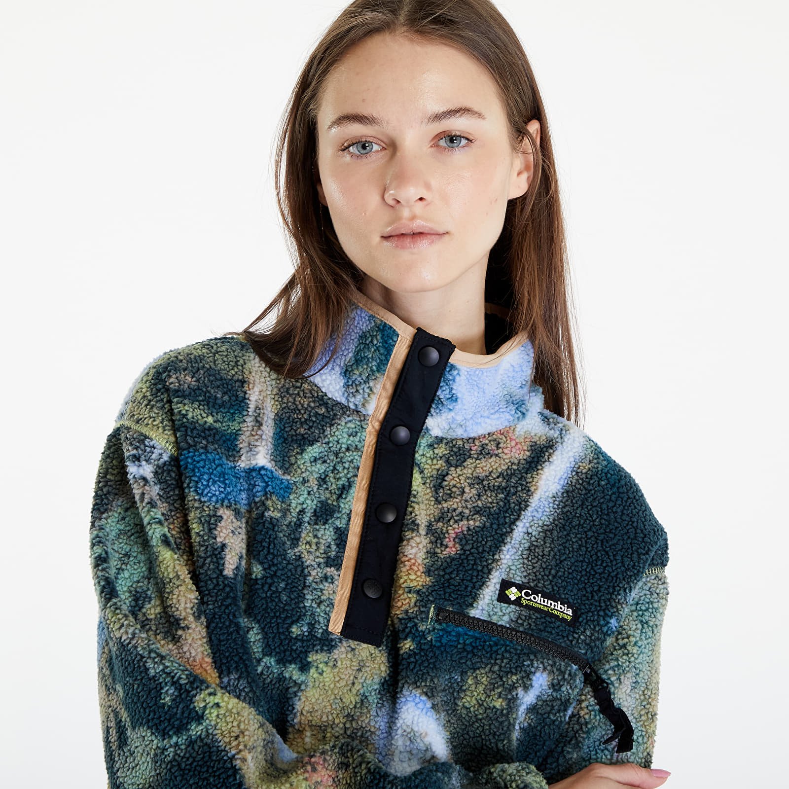 Hoodies and sweatshirts Columbia Helvetia™ Half Snap Sweatshirt Napa Green Chasing Falls Print