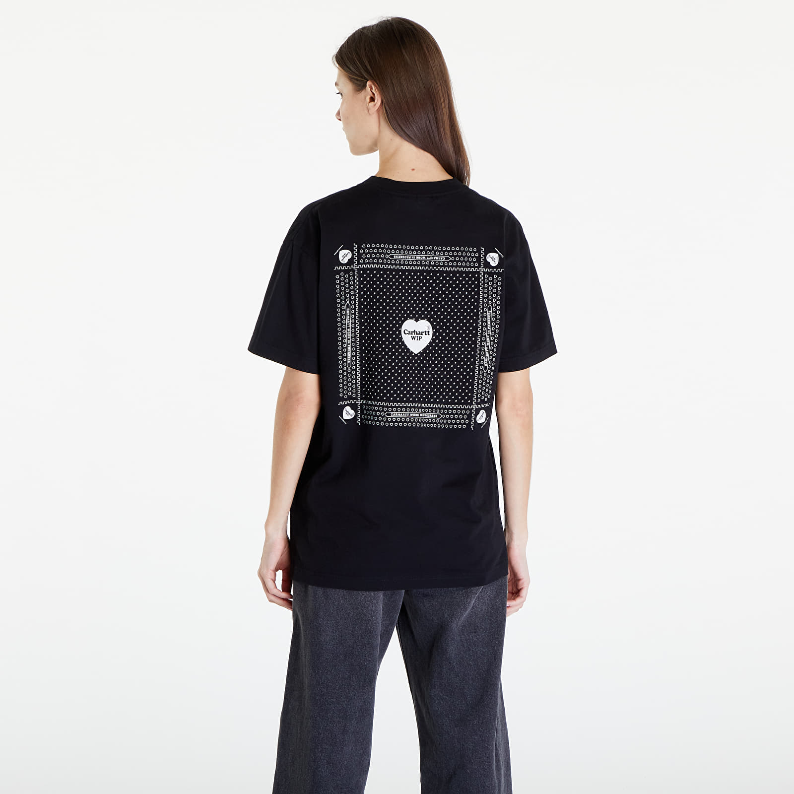 Marškinėliai Carhartt WIP S/S Heart Bandana T-Shirt UNISEX Black/ White Stone Washed