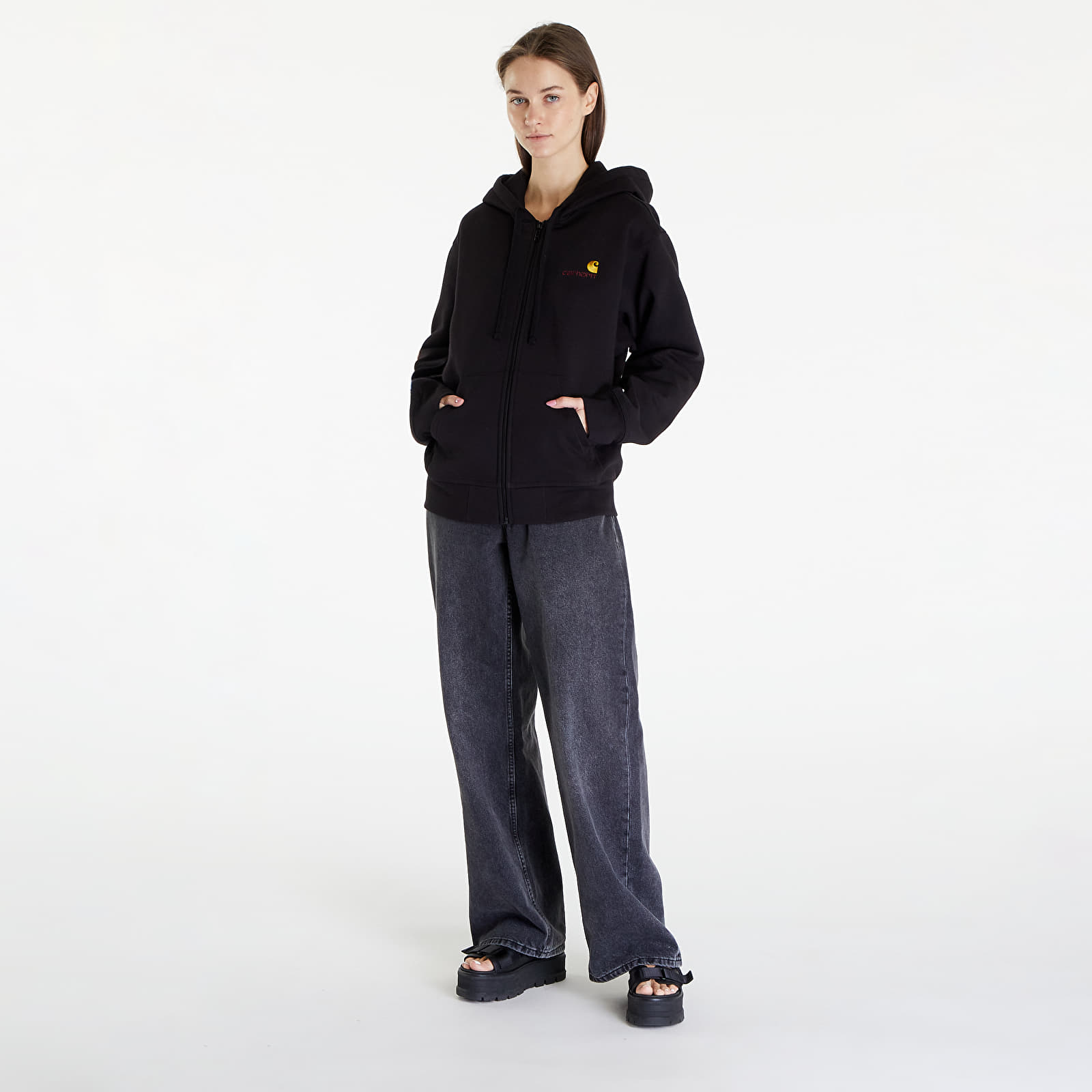 Hettegensere og sweatshirts Carhartt WIP Hooded American Script Jacket UNISEX Black