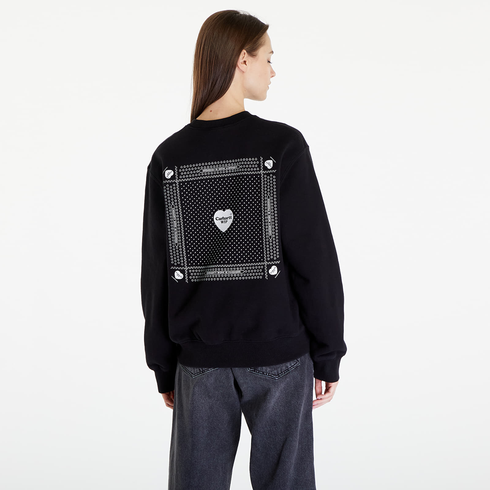 Mikinas ar kapuci un sporta krekli Carhartt WIP Heart Bandana Sweat UNISEX Black/ White Stone Washed