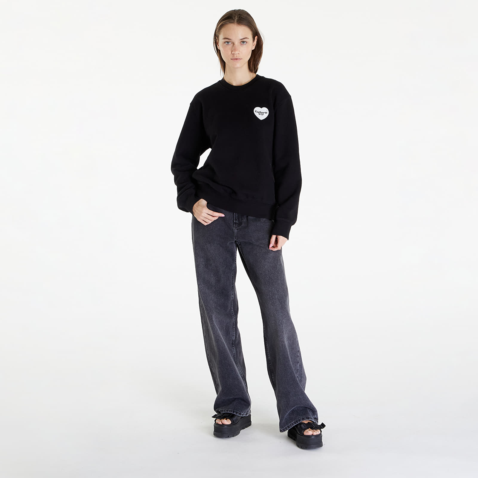 Mikinas ar kapuci un sporta krekli Carhartt WIP Heart Bandana Sweat UNISEX Black/ White Stone Washed