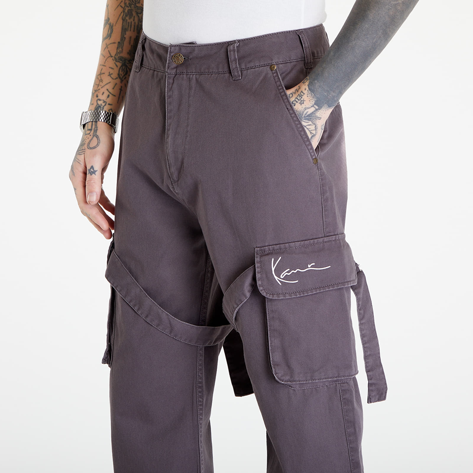 Kavbojke in hlače Karl Kani Small Signature Washed Cargo Pants Anthracite