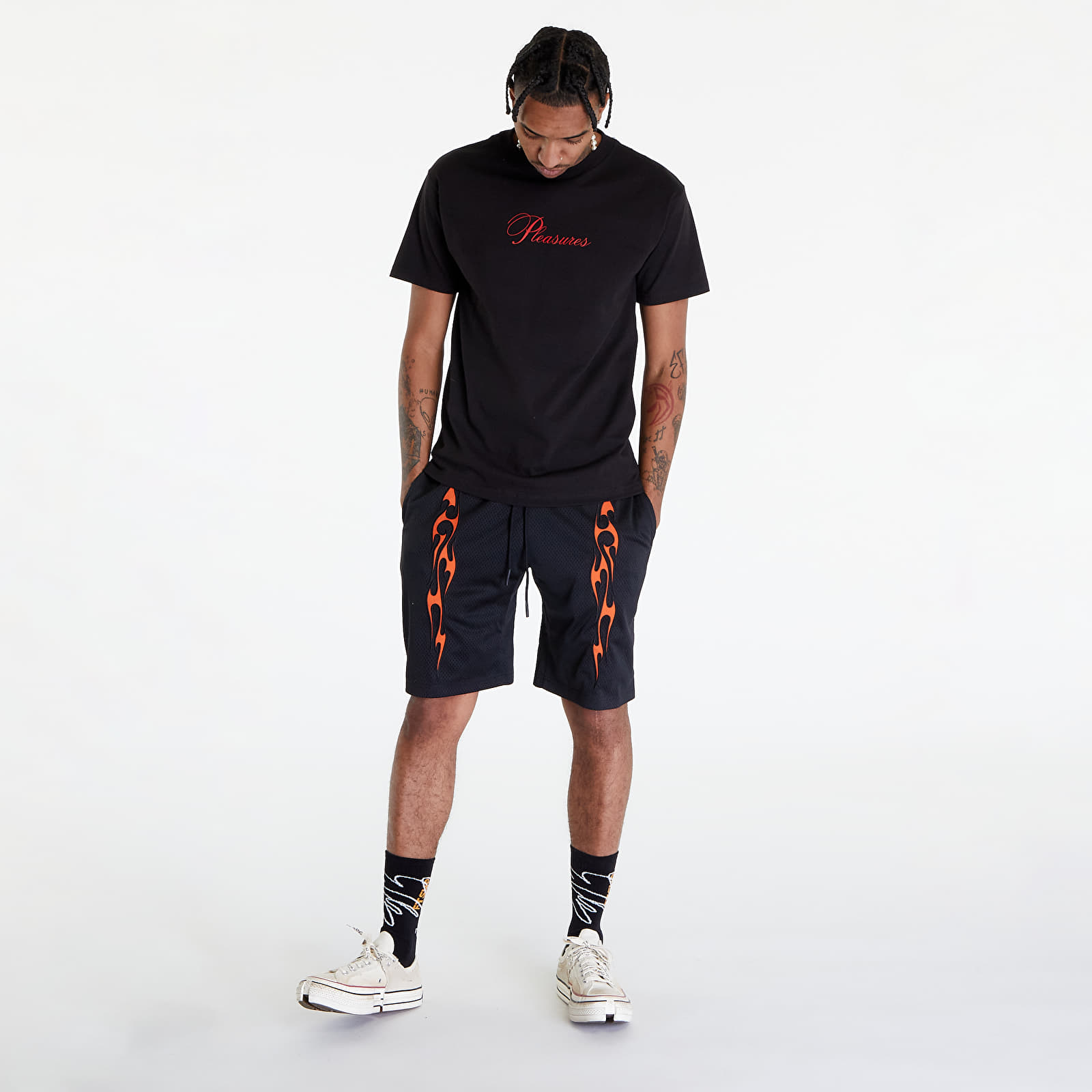 Šortky PLEASURES Flame Mesh Shorts Black