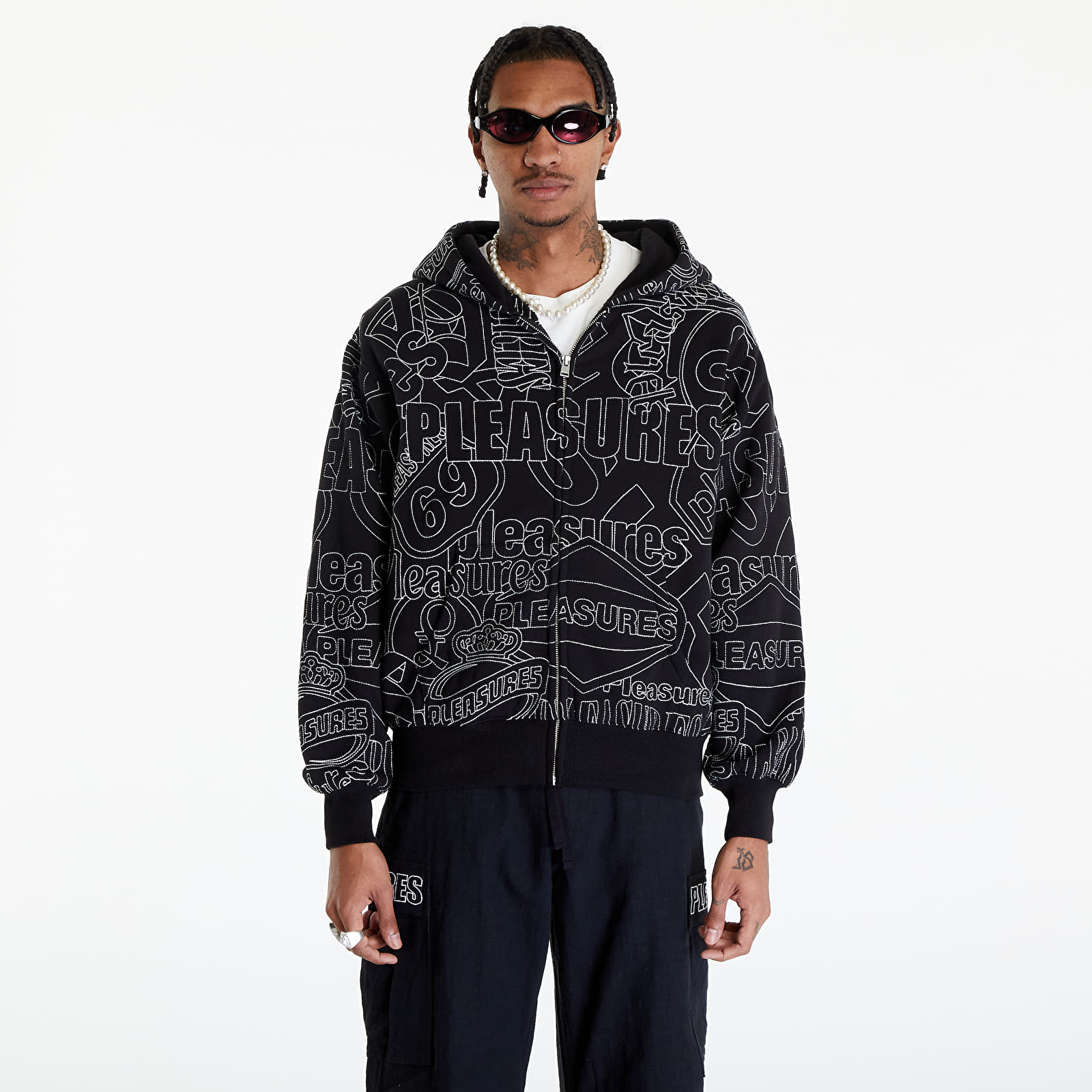 Регланы и толстовки PLEASURES Signal Zip Up Hoodie Black
