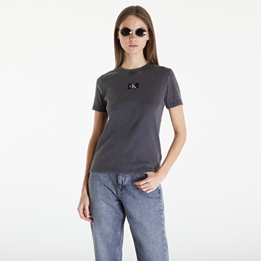 Tričko Calvin Klein Jeans Label Washed Rib Slim Short Sleeve Tee Gray