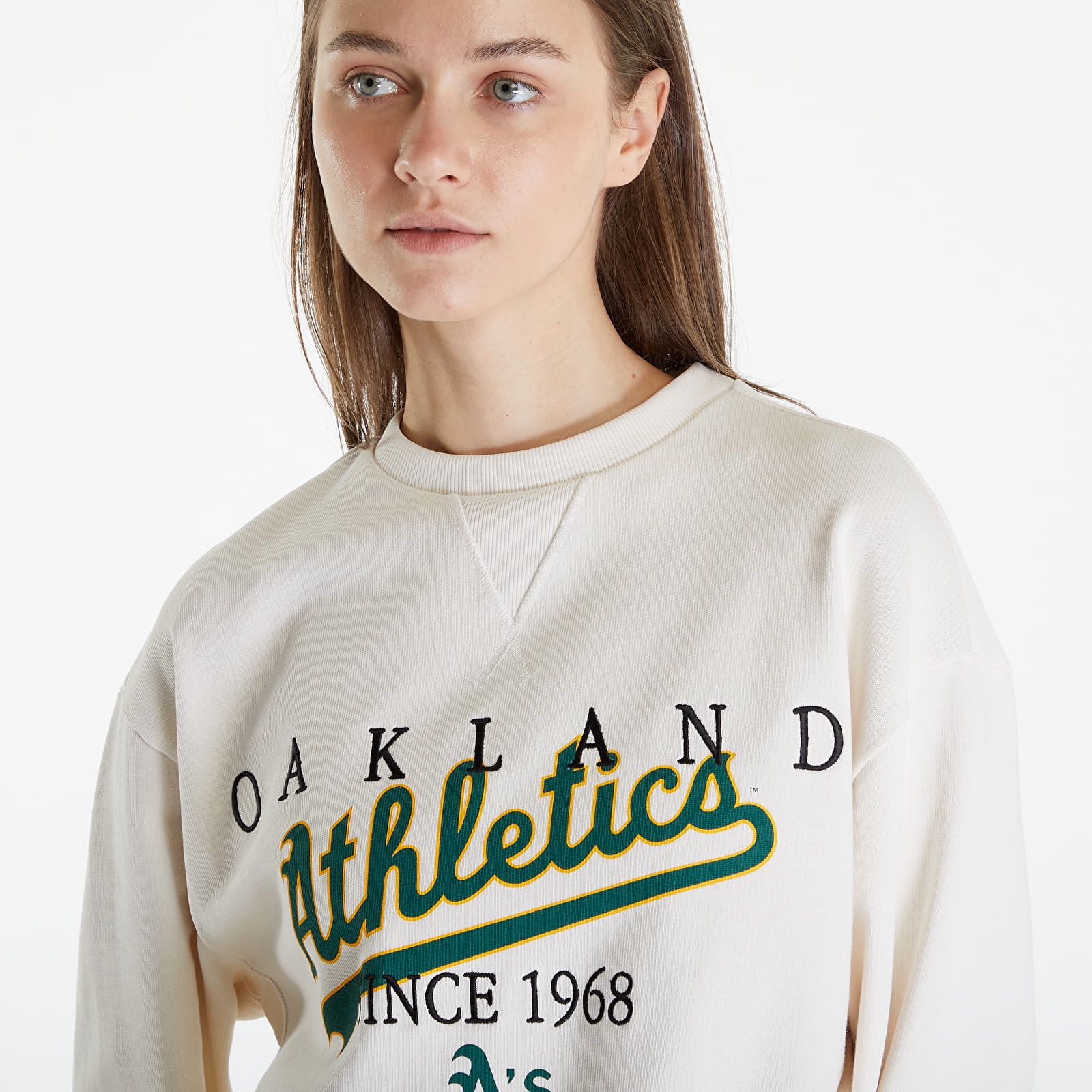 Sweaters New Era Oakland Athletics MLB Lifestyle Crew Neck Sweatshirt UNISEX Off White/ Dark Green