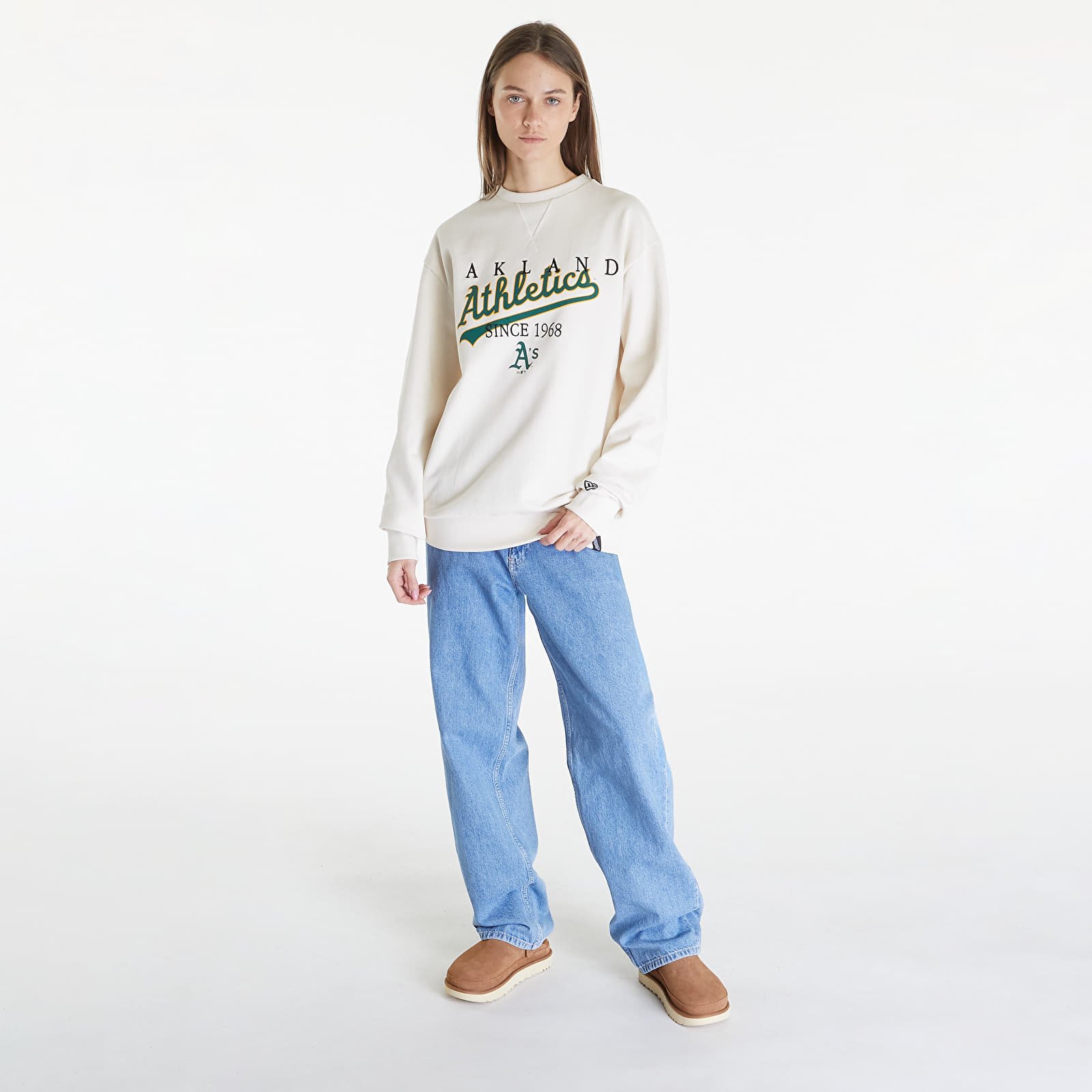 Sweaters New Era Oakland Athletics MLB Lifestyle Crew Neck Sweatshirt UNISEX Off White/ Dark Green