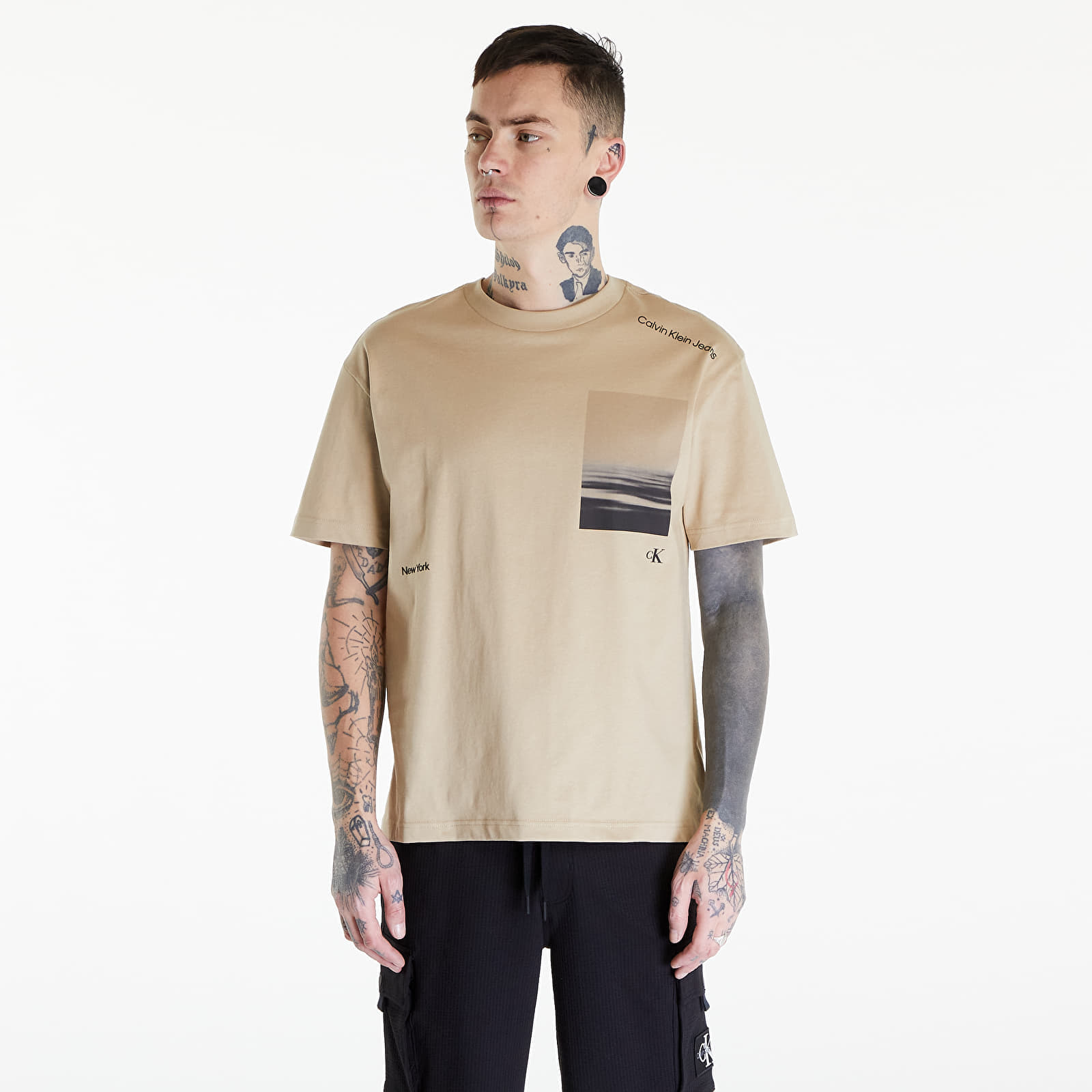 Tricou Calvin Klein Jeans Serenity Back Graphic Beige