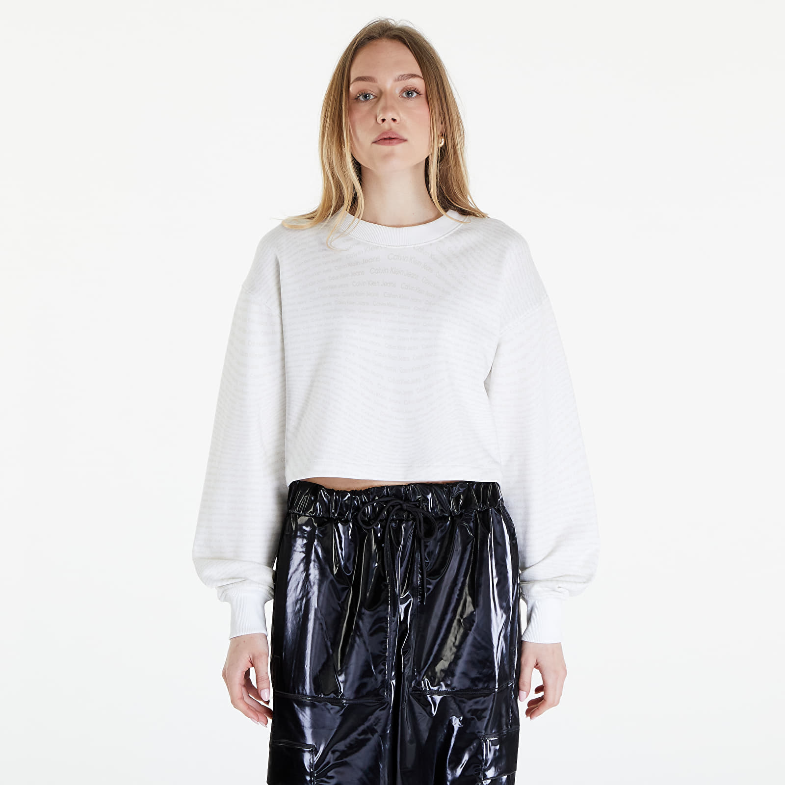 Hoodies and sweatshirts  Calvin Klein Jeans Logo Short Crewneck Warp Logo White