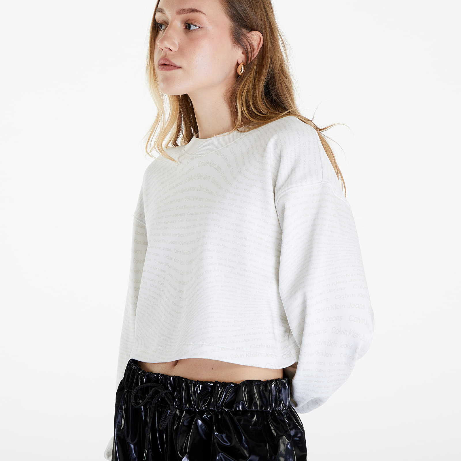 Hoodies and sweatshirts  Calvin Klein Jeans Logo Short Crewneck Warp Logo White