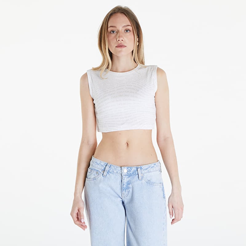 Top Calvin Klein Jeans Aop Cropped Tank Top Warp Logo White