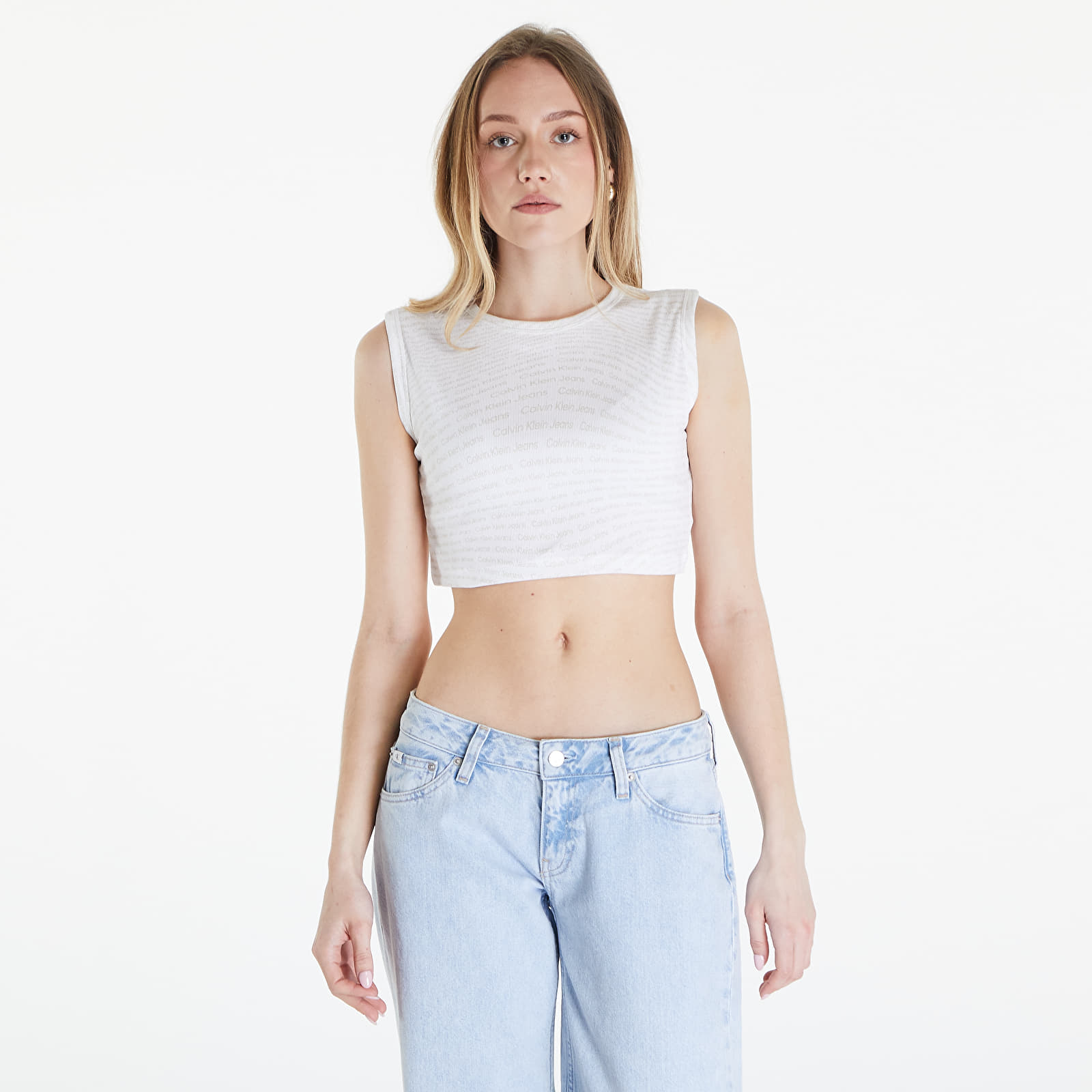 Topid Calvin Klein Jeans Aop Cropped Tank Top Warp Logo White