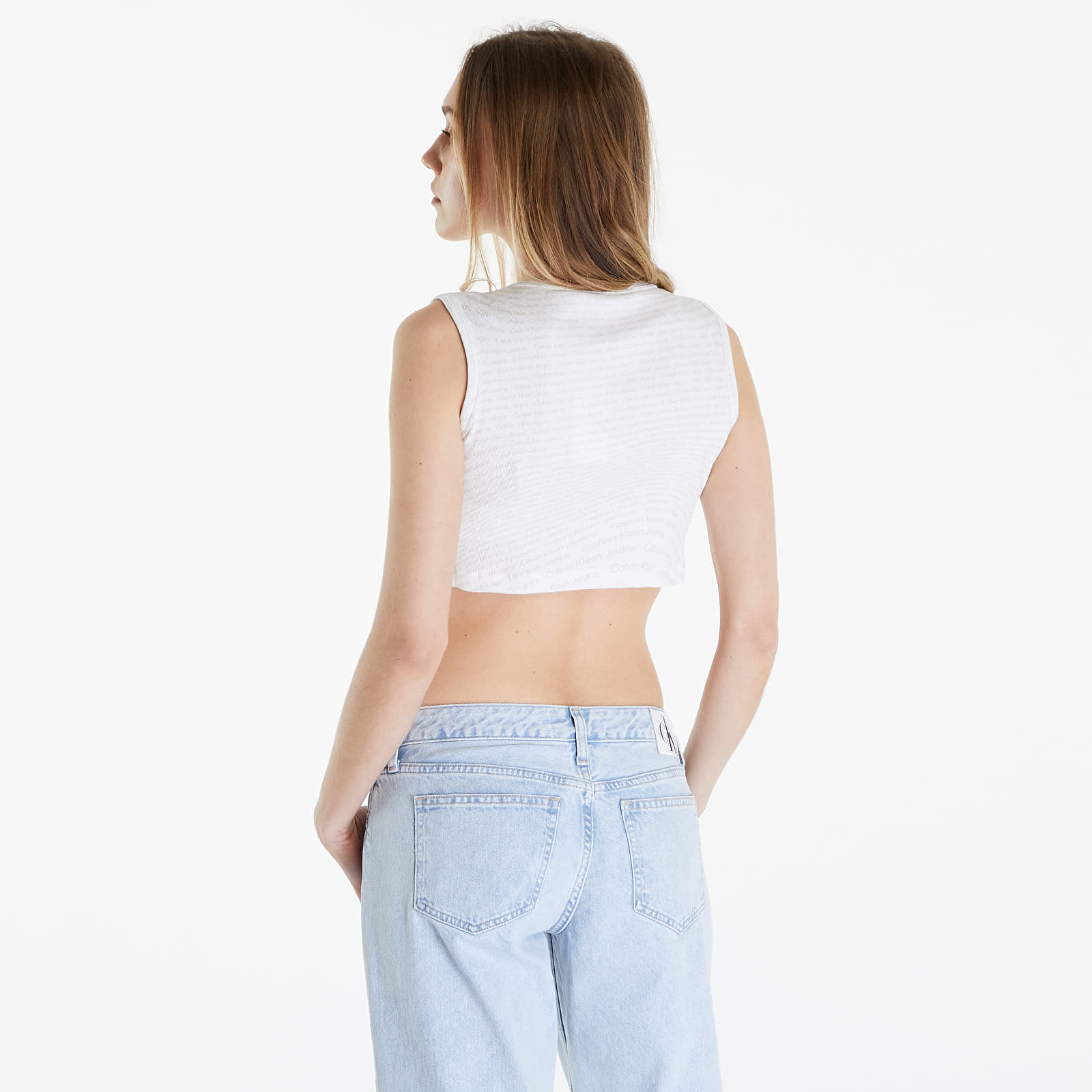 Topid Calvin Klein Jeans Aop Cropped Tank Top Warp Logo White