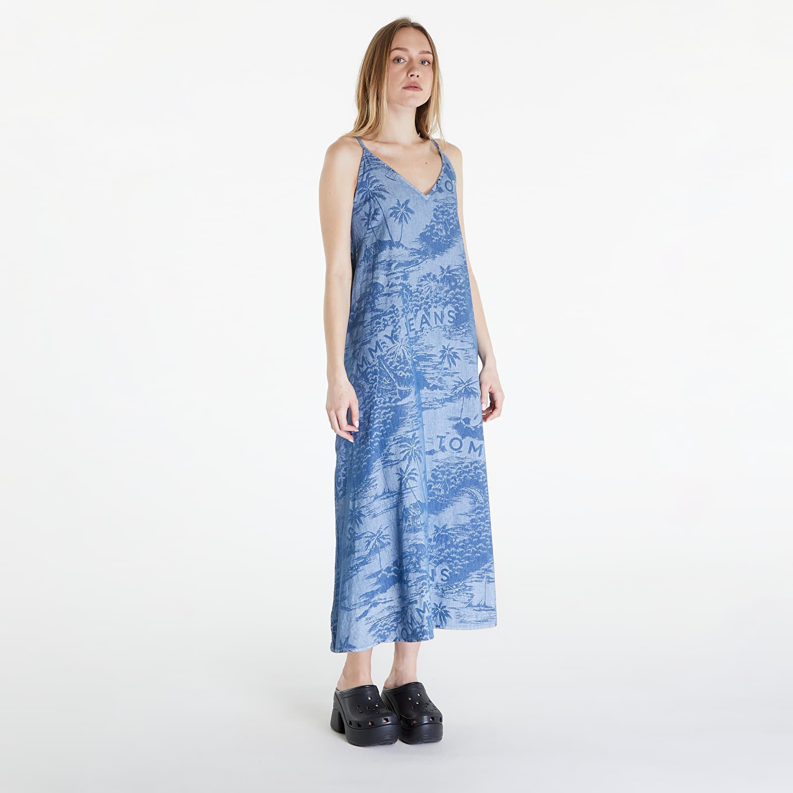 Dresses Tommy Jeans Chambray Sleeveless Maxi Dress Hawaiian Denim Laser