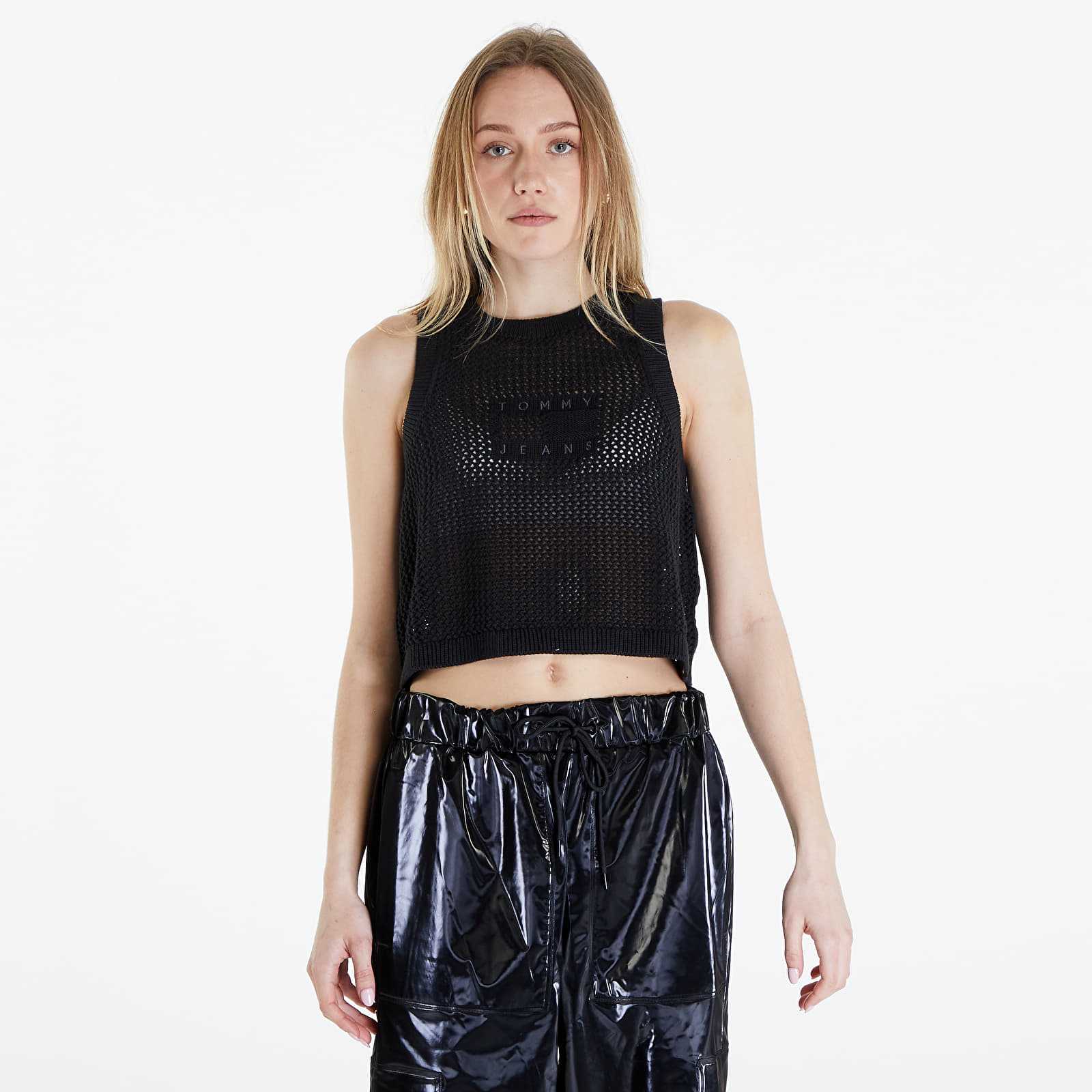 Majica bez rukava Tommy Jeans Open Stitch Flag Tank Top Black