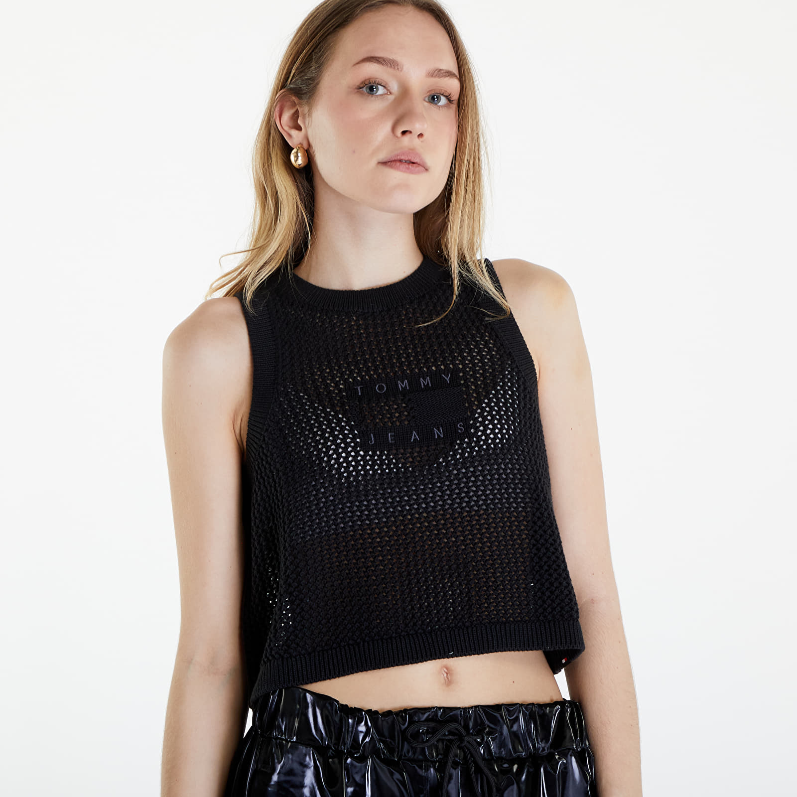 Majica bez rukava Tommy Jeans Open Stitch Flag Tank Top Black