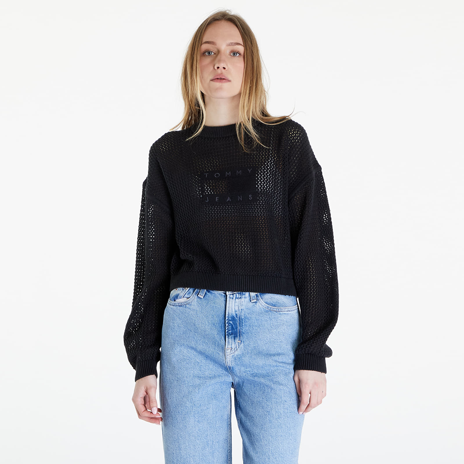 Pullover Tommy Jeans Open Stitch Flag Sweater Black
