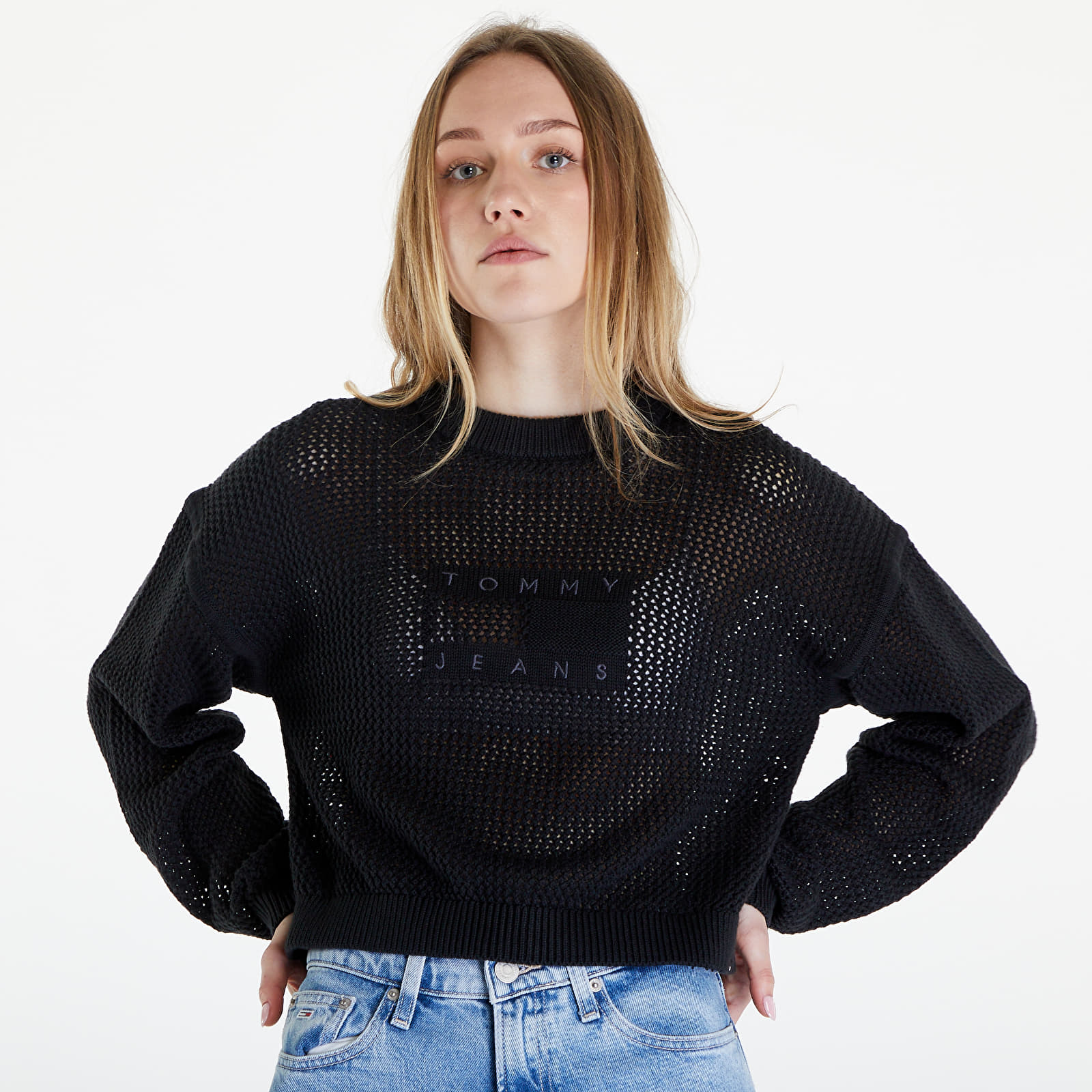 Pullover Tommy Jeans Open Stitch Flag Sweater Black