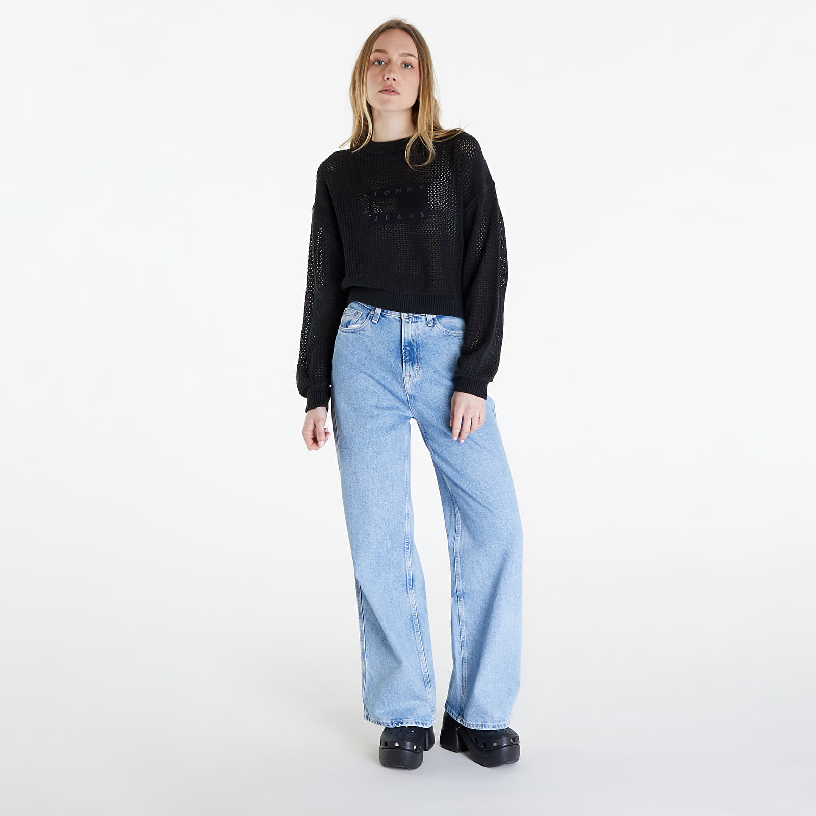 Pullover Tommy Jeans Open Stitch Flag Sweater Black