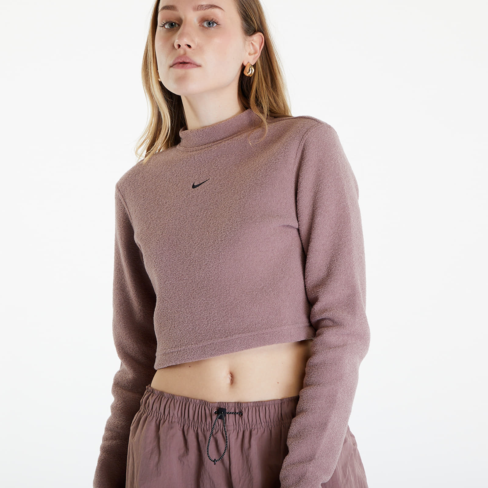 Oberteile Nike Sportswear Phoenix Plush Women's Long-Sleeve Crop Top Smokey Mauve/ Black