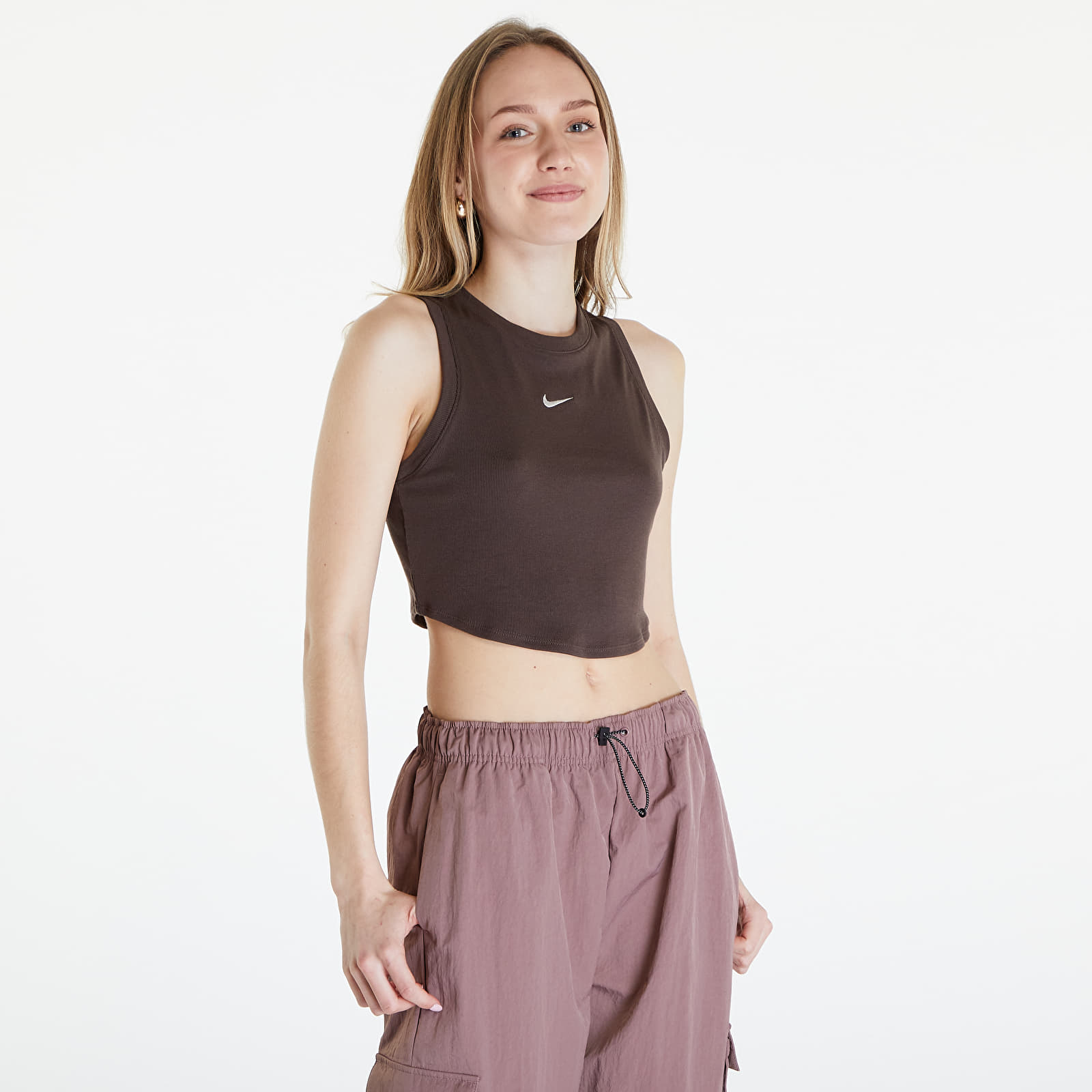 Tank tops Nike Sportswear Essentials Women's Ribbed Cropped Tank Baroque Brown/ Sail