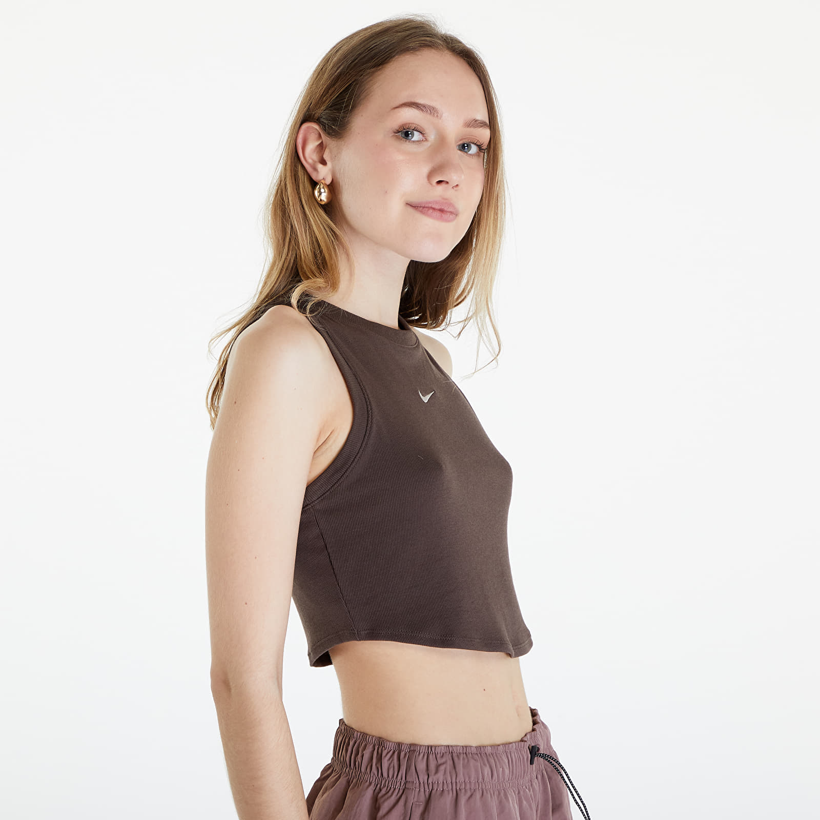 Tank tops Nike Sportswear Essentials Women's Ribbed Cropped Tank Baroque Brown/ Sail