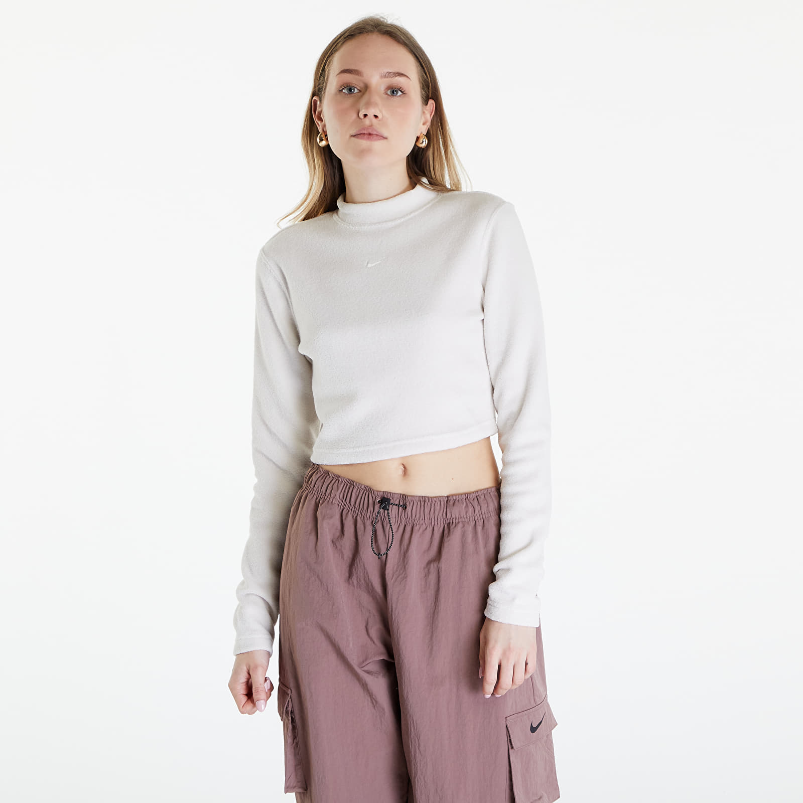 Tops Nike Sportswear Phoenix Plush Women's Long-Sleeve Crop Top Lt Orewood Brn/ Sail