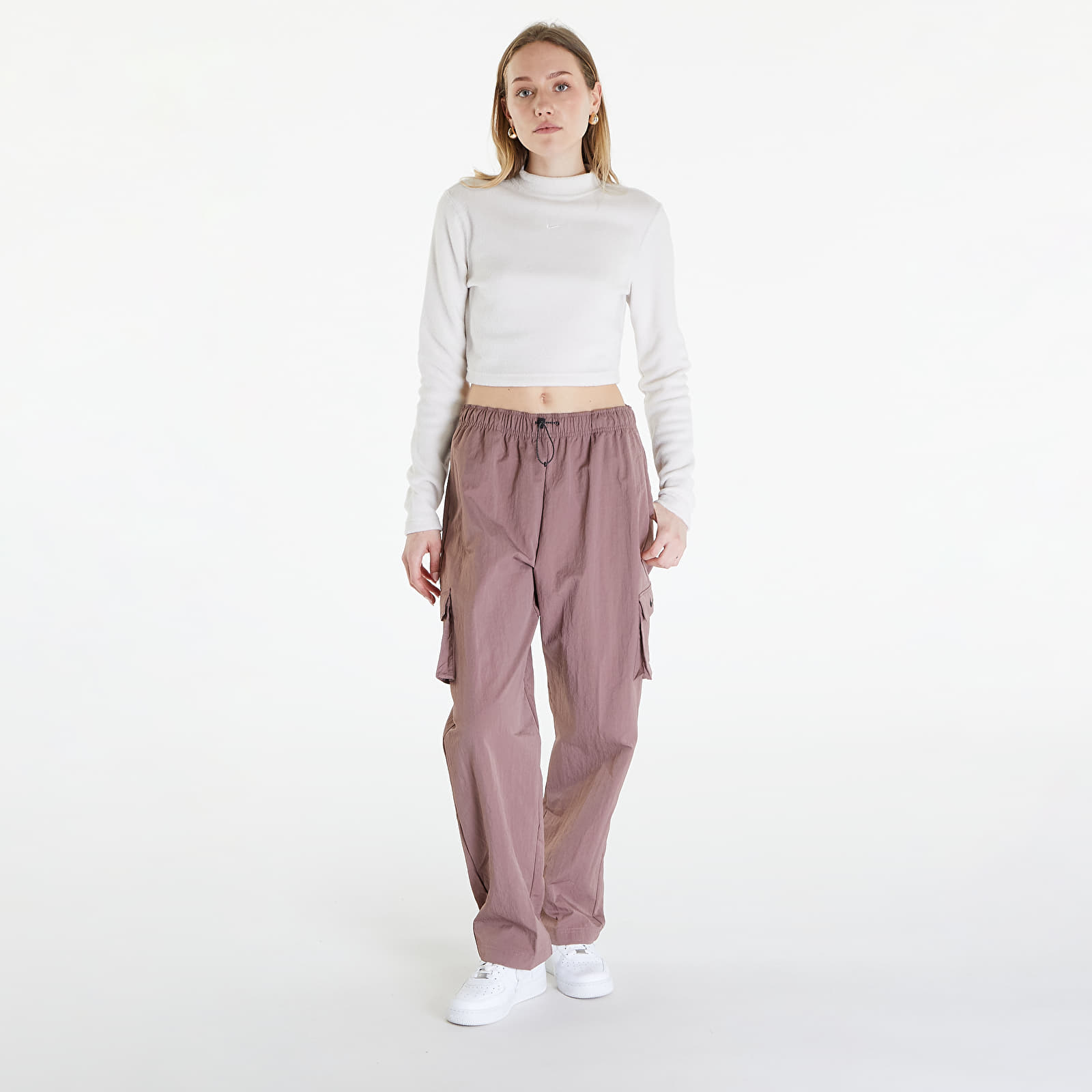Tops Nike Sportswear Phoenix Plush Women's Long-Sleeve Crop Top Lt Orewood Brn/ Sail