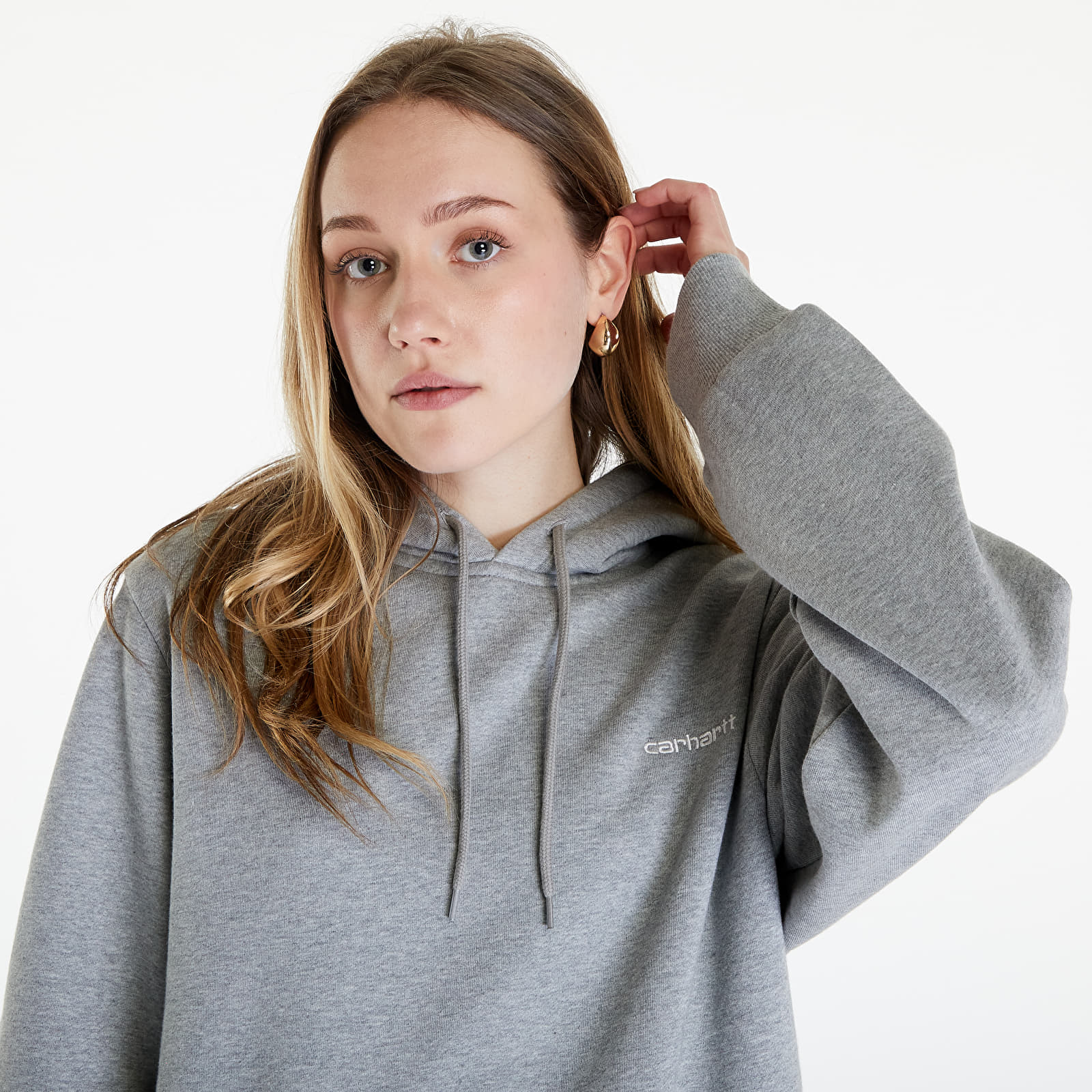 Mikiny Carhartt WIP Hooded Script Embroidery Sweat UNISEX Grey Heather/ White