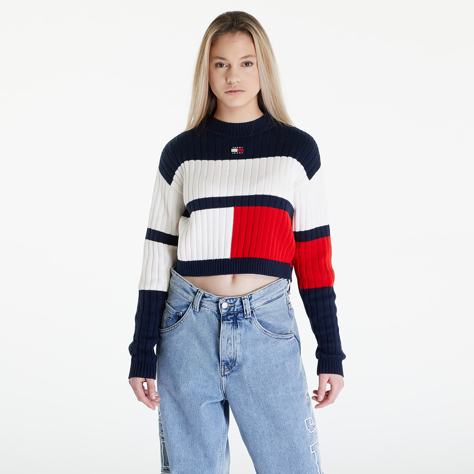 Pulover Tommy Jeans Colorblock Badge White