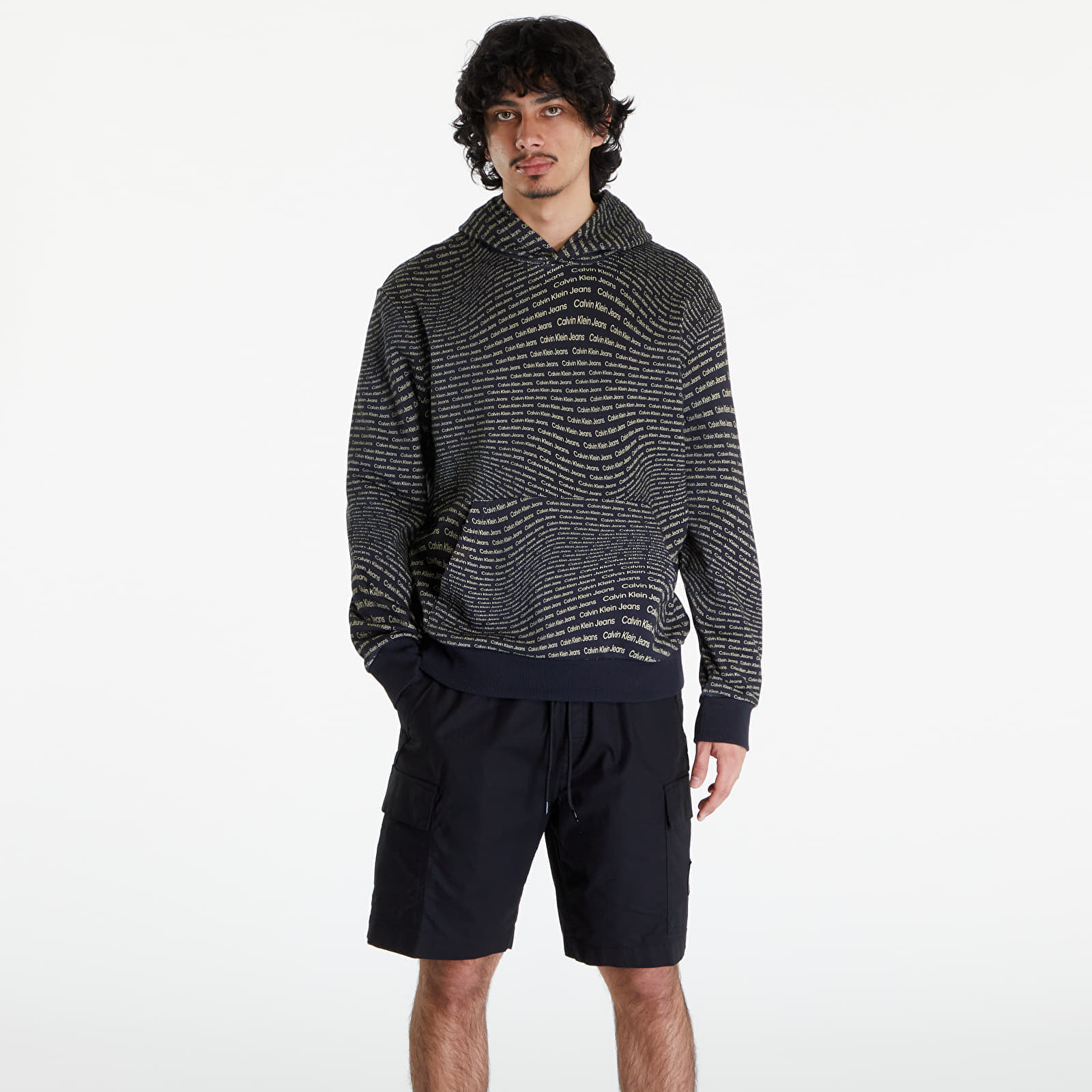 Sweatshirt Calvin Klein Jeans Warp Logo Hoodie Black M