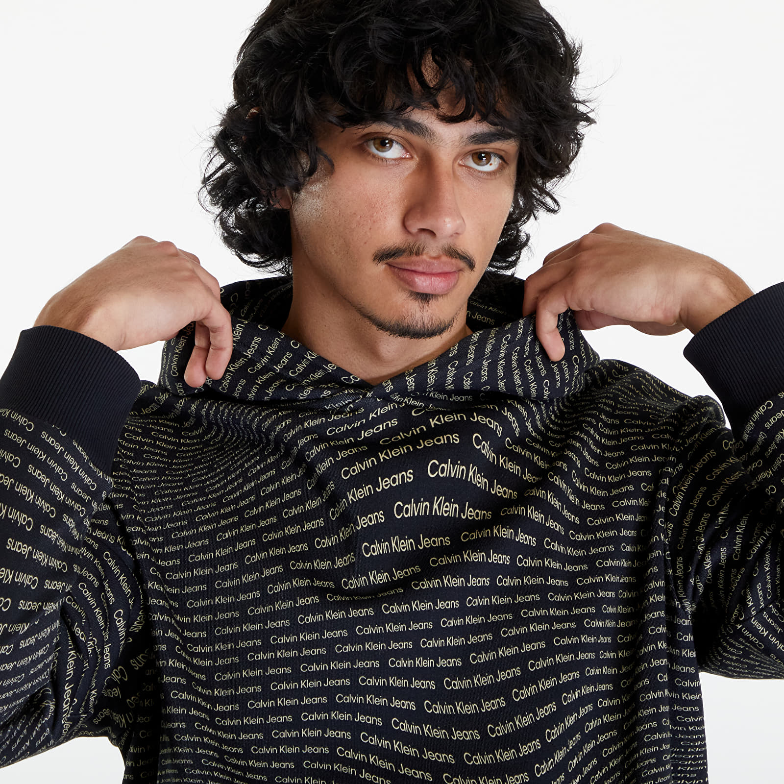 Mikiny Calvin Klein Jeans Warp Logo Hoodie Black